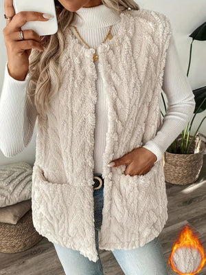 camel relaxed vest with round neck