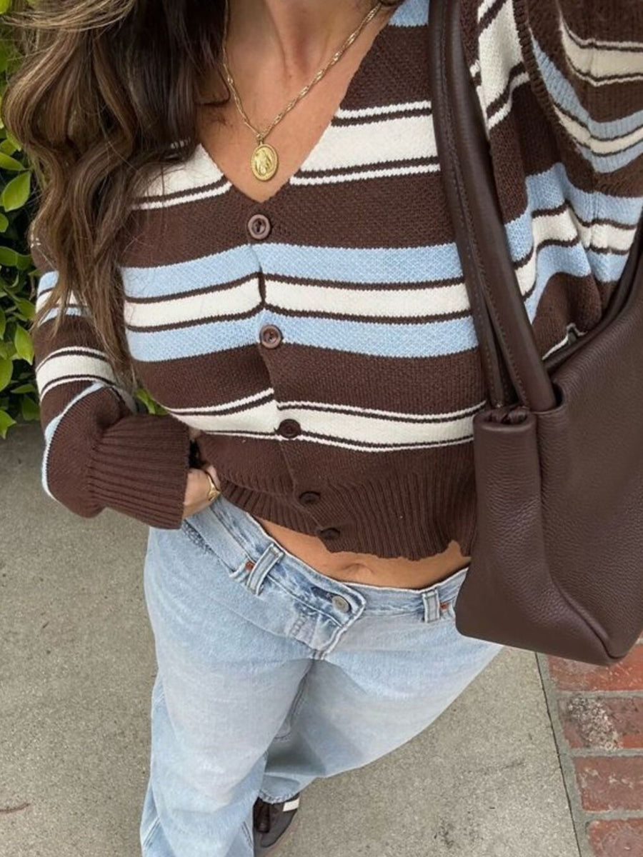 Brown cardigan with waist-length and button-front