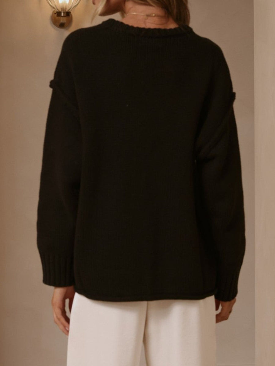 Relaxed Crew Neck Dropped Shoulder Sweater in cream with dropped shoulders