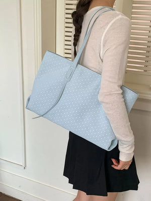 handbag featuring polka dot in Blue with PU Leather Imported Size & texture