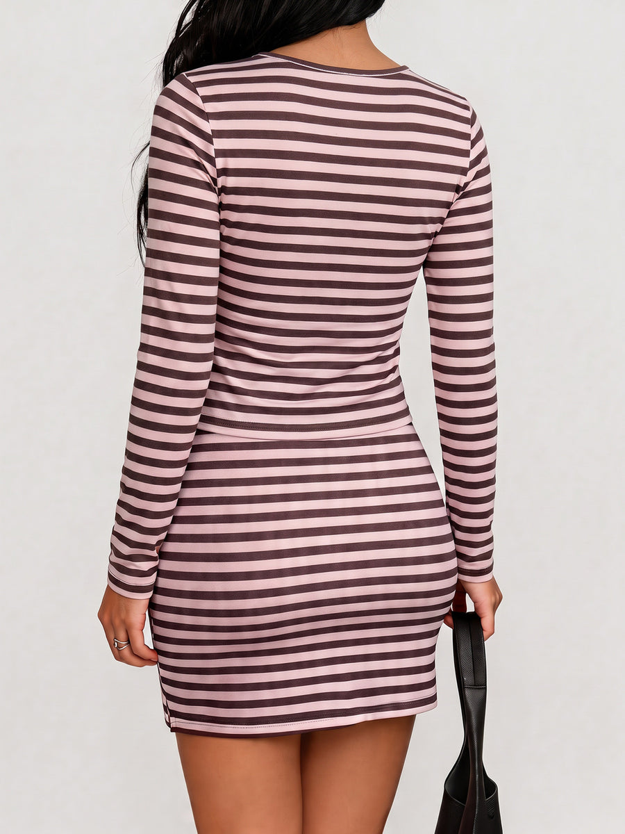 two-piece set in Pink with striped and drawstring