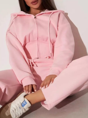 Zip-up Hoodie And Wide-leg Pants Set option 18