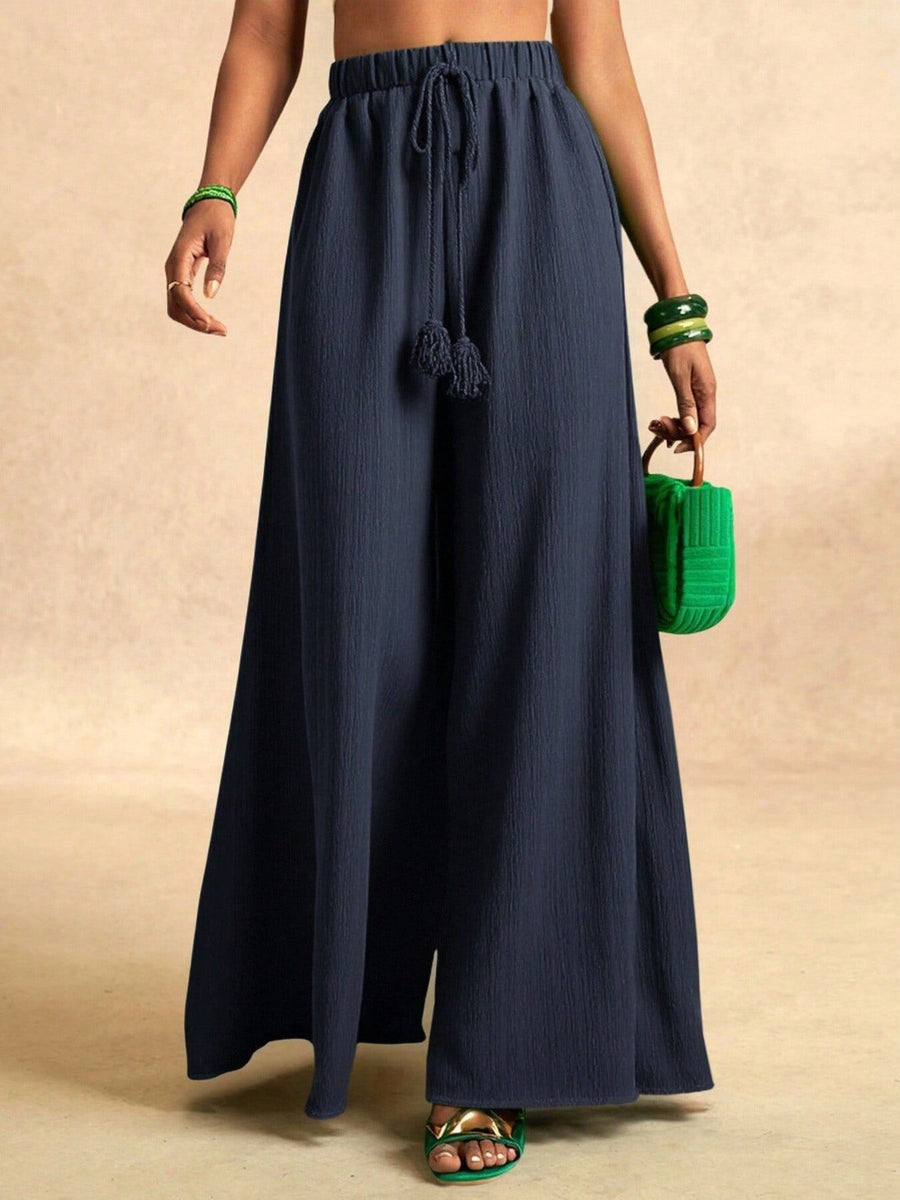Relaxed-Fit High-Waisted Wide-Leg Pants in periwinkle with drawstring