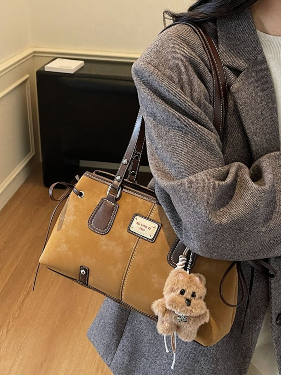 PU Leather,Suede Imported Size & handbag in dark brown with boxy silhouette