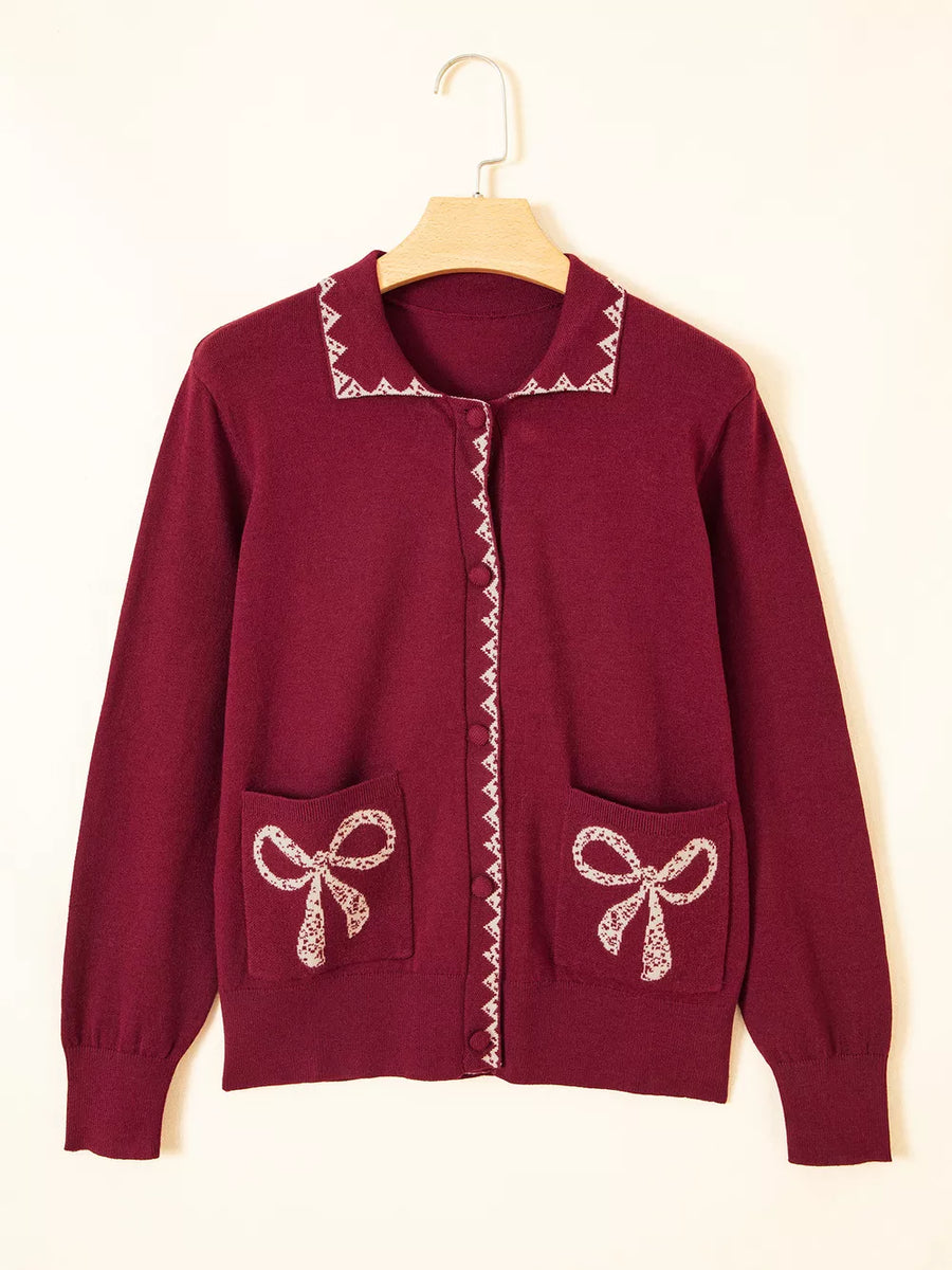 classic cardigan in Burgundy with collared