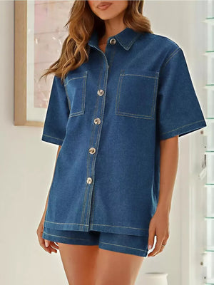 100% polyester Care instructions: Machine wash cold matching set in Blue with relaxed silhouette