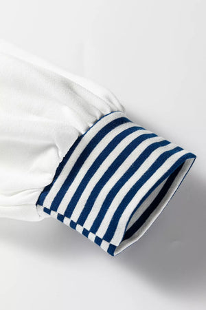 white sweatshirt with hip-length and pullover