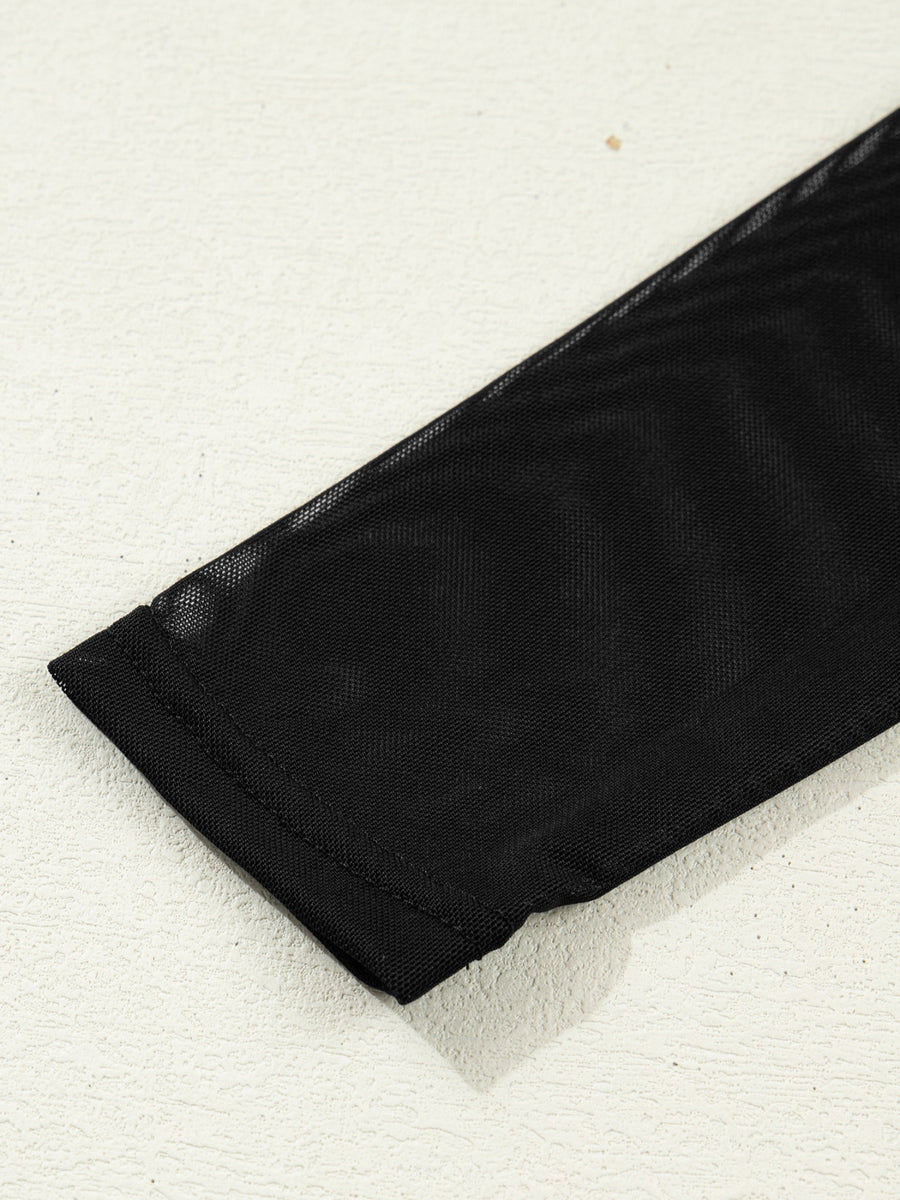 Black sheer mesh maternity shirt sleeve detail with clean hem