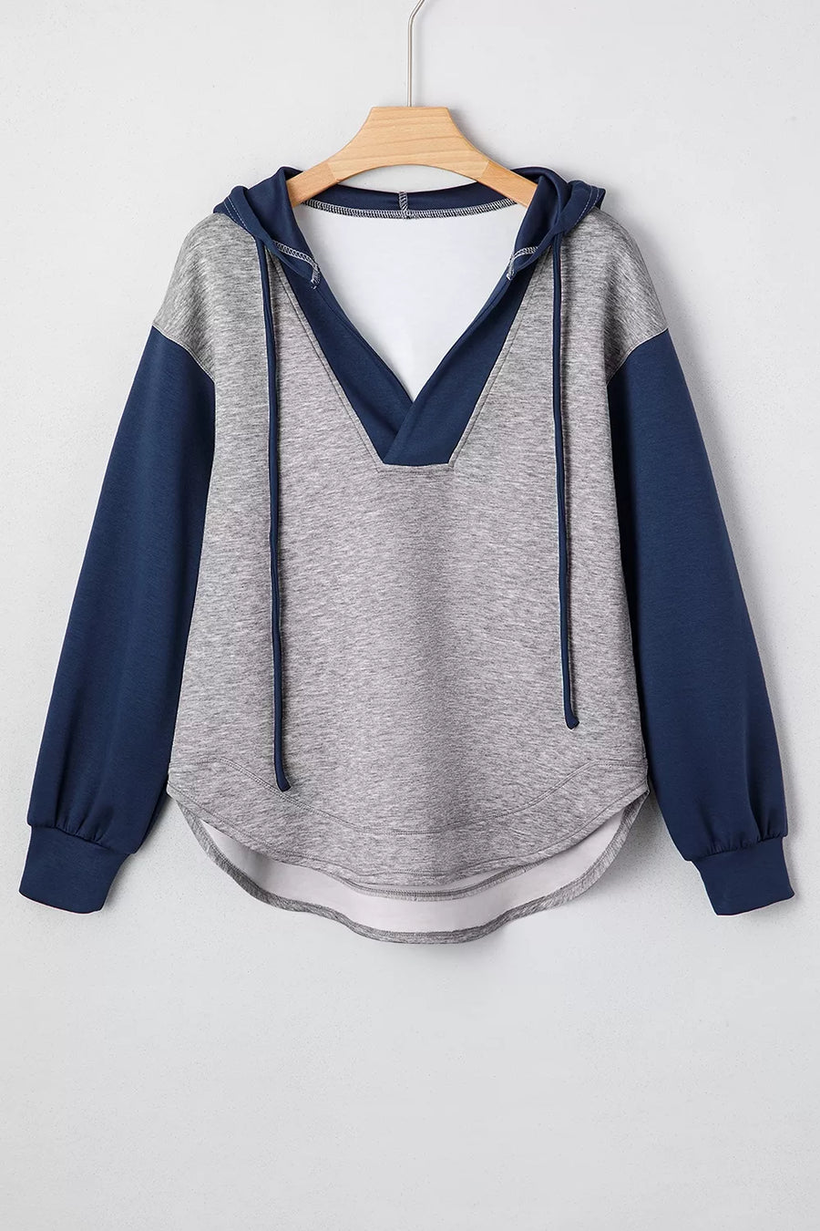 Color Block V Neck Drawstring Hoodie option 5