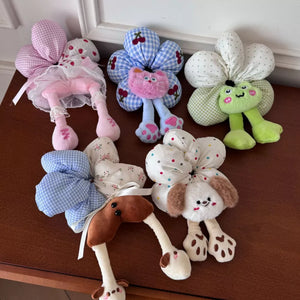 light blue hair scrunchy featuring animal-shaped and gingham