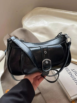 black with crossbody bag with buckle detail