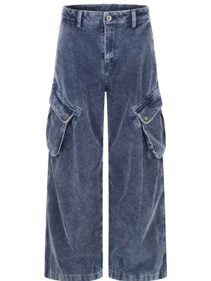 charcoal cargo pants with full-length and button and zip fly