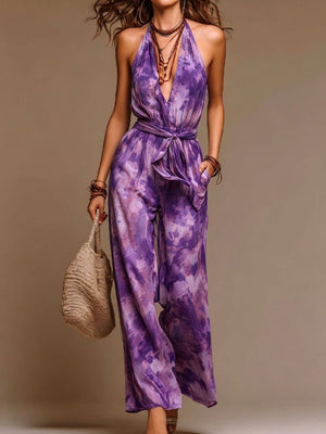 Green jumpsuit with full-length and tie