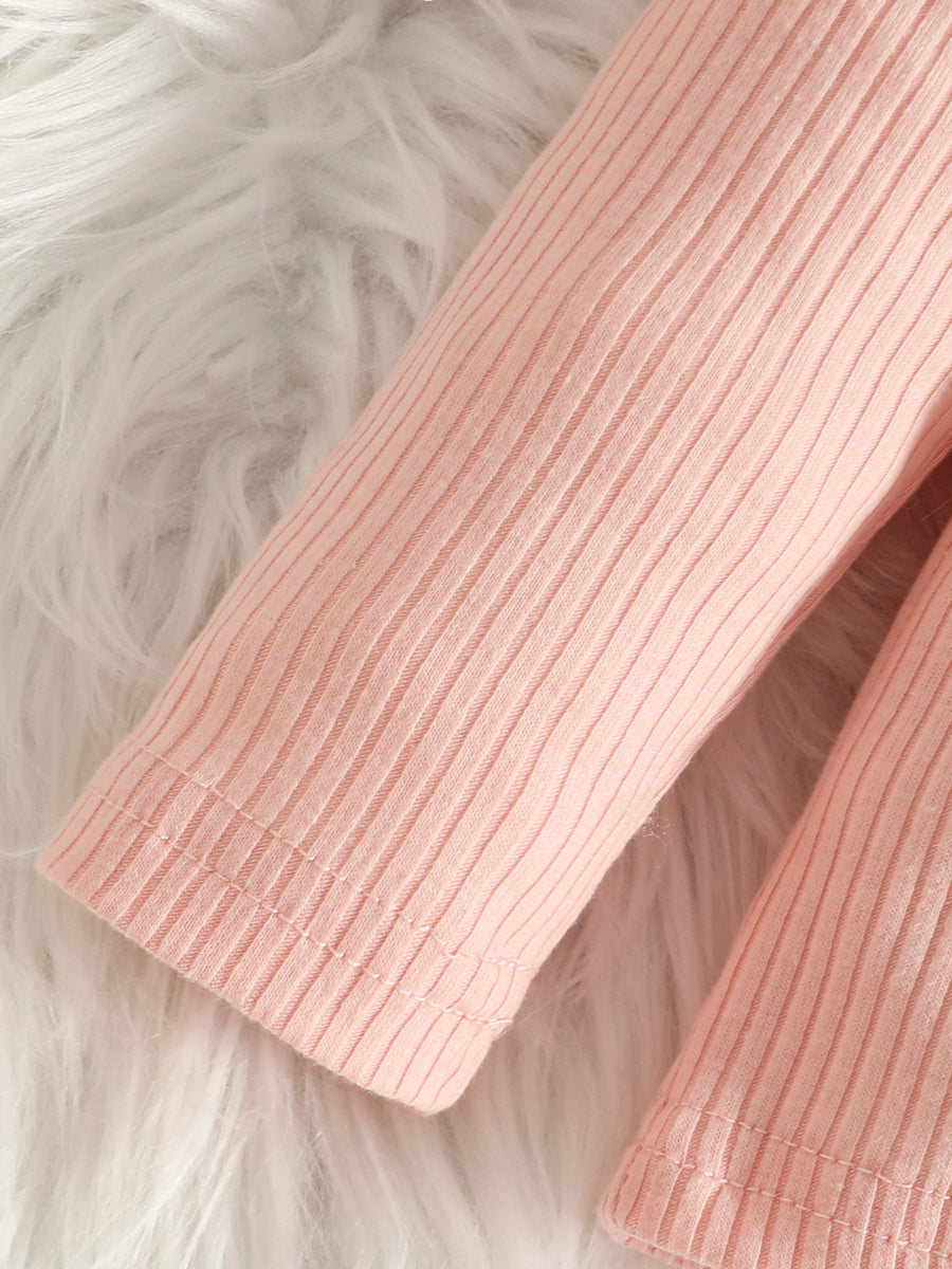 Pink skirt set with pullover, button, elastic and plaid