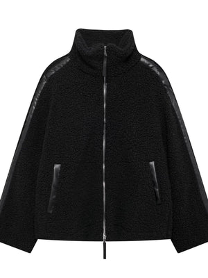 modern sherpa jacket in Off White with mock neck