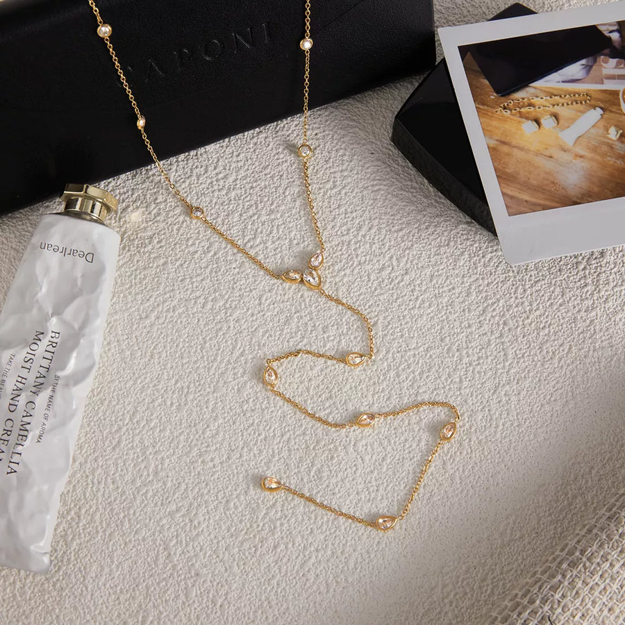 18K Gold-Plated,Stainless Steel,Zircon Care instructions: Avoid wearing during e necklace in clear with delicate silhouette