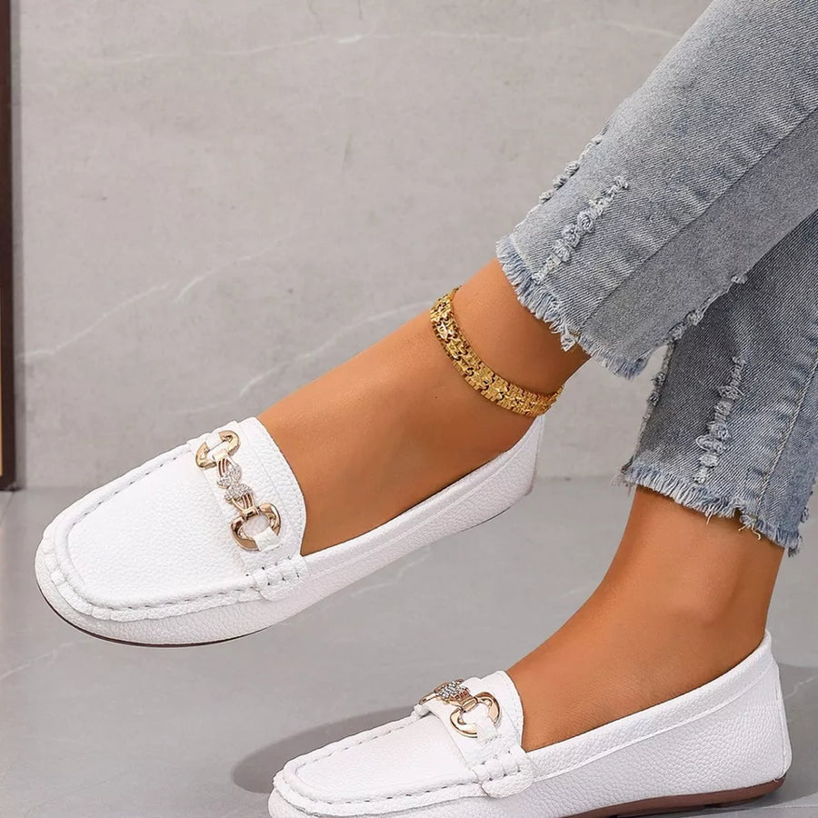 White loafers with not applicable and slip-on