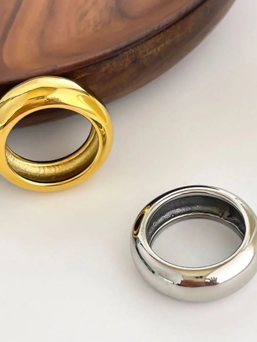2-piece 18k Gold-plated Stainless Dome Band Rings in silver with 2-piece set