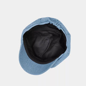 Vintage Style Denim Newsboy Hat in Cowboy Blue with elastic