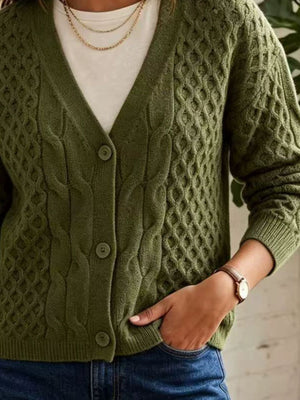Army Green regular cardigan with v-neck