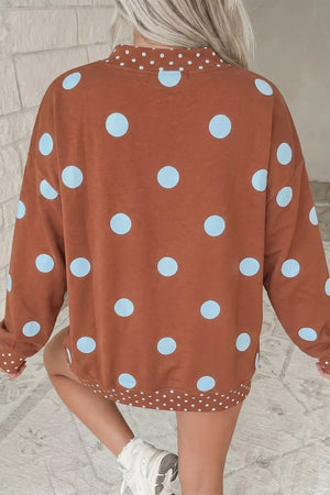 light blue sweatshirt featuring dropped shoulder and polka dot