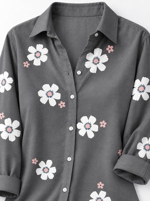 Green button-down shirt with hip-length and button-front