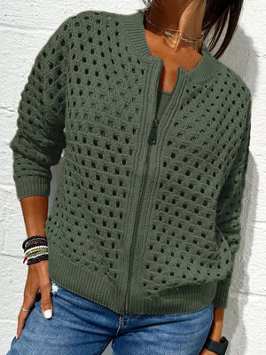 White cardigan with openwork and long sleeve