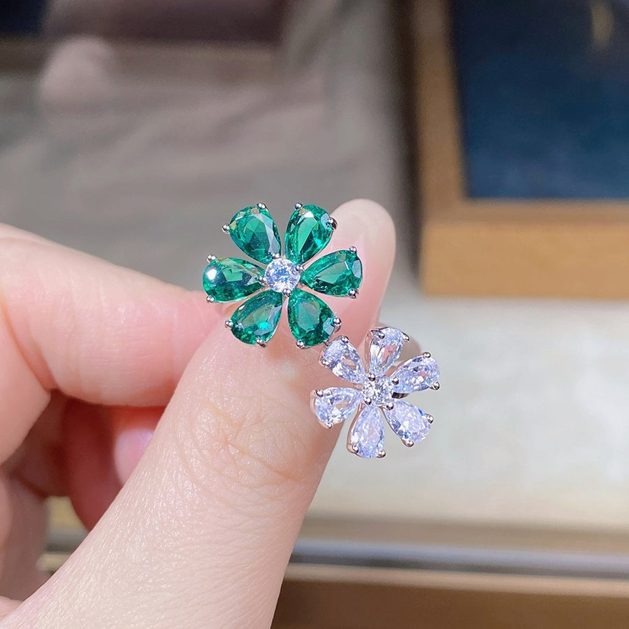 ring in emerald green with floral and adjustable