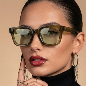 sunglasses in olive green featuring UV400 protection and square fit