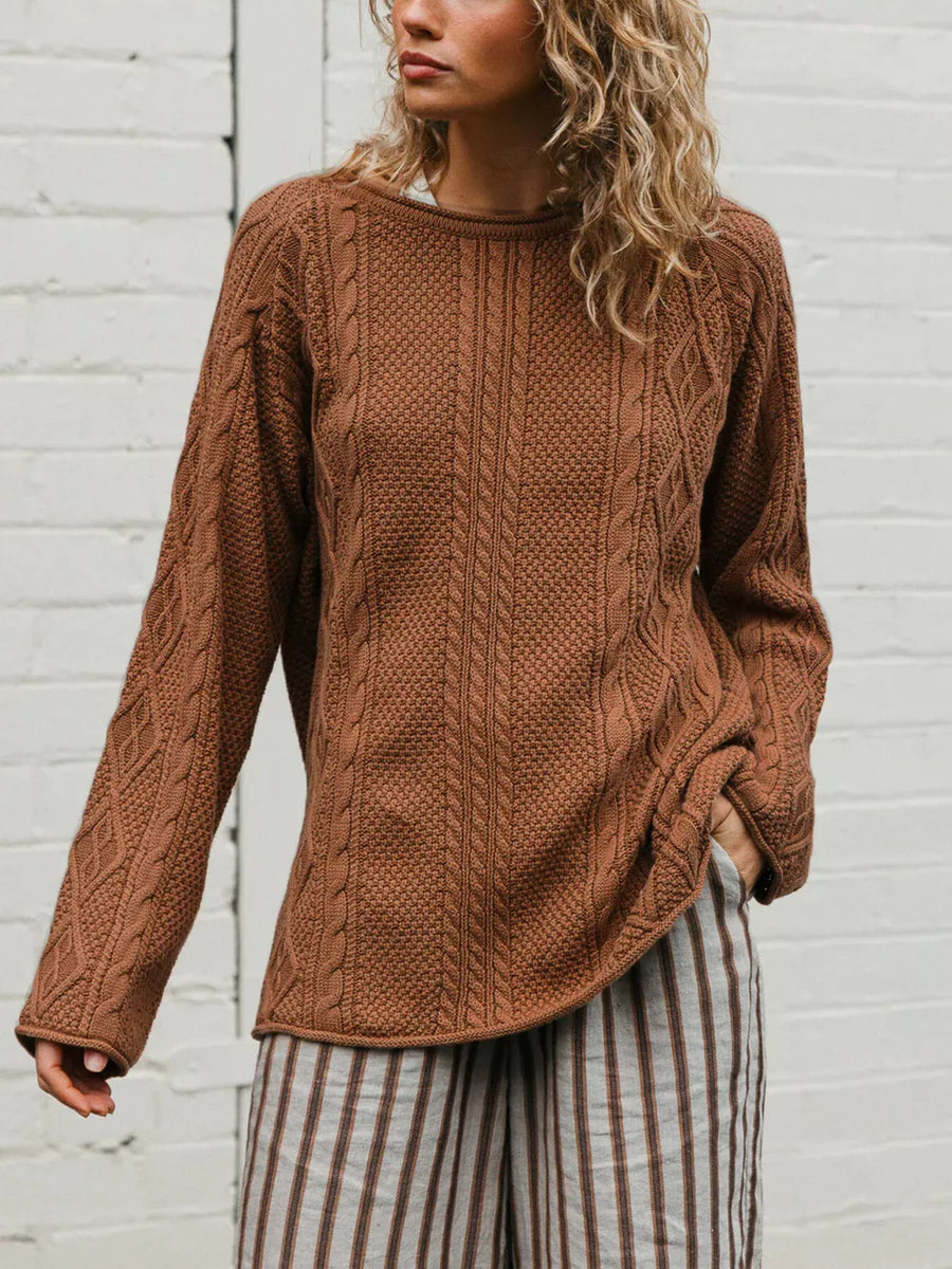 100% polyester Care instructions: Machine wash cold pullover sweater in Beige with relaxed silhouette