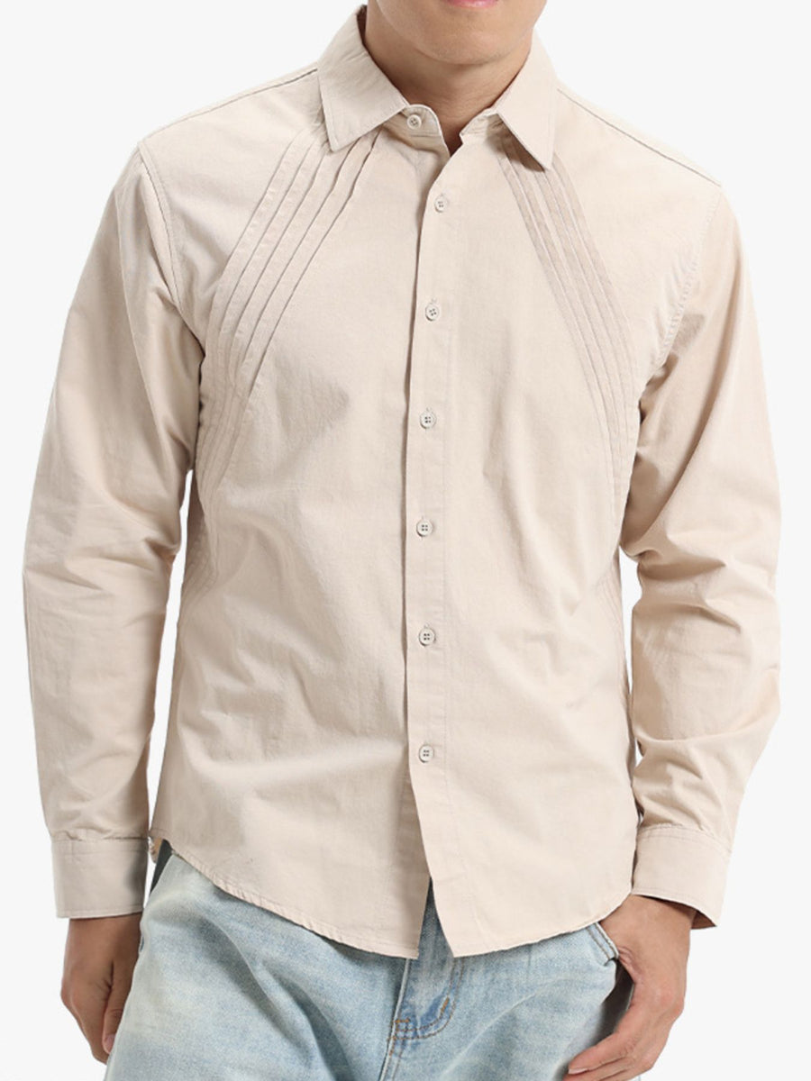 button-down shirt in beige featuring button cuffs and regular fit