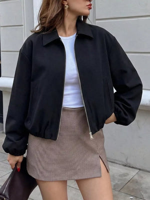 Navy Blue bomber jacket with pocketed and long sleeve