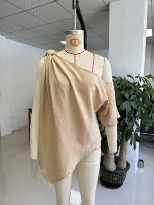 100% polyester Care instructions: Machine wash cold one-shoulder top in Khaki with relaxed silhouette