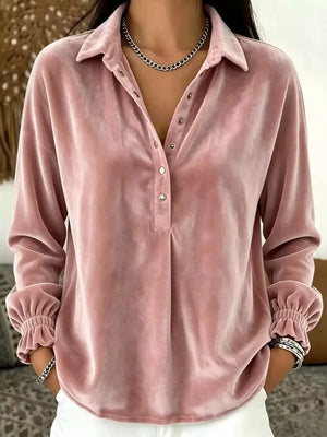 blouse in blush pink featuring collared and relaxed fit
