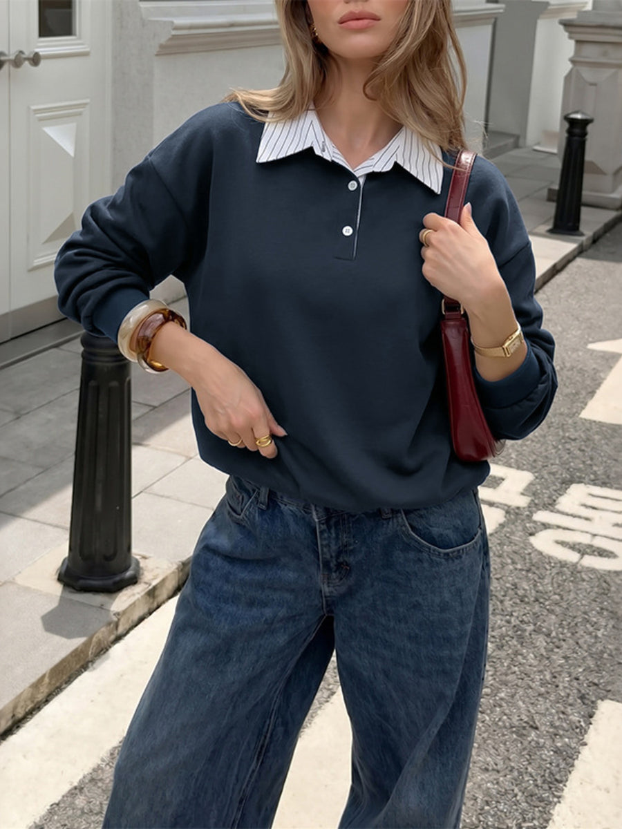 classic sweatshirt in navy blue with collared