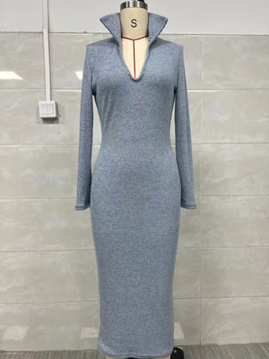 100% polyester Care instructions: Machine wash cold sweater dress in Gray with fitted silhouette