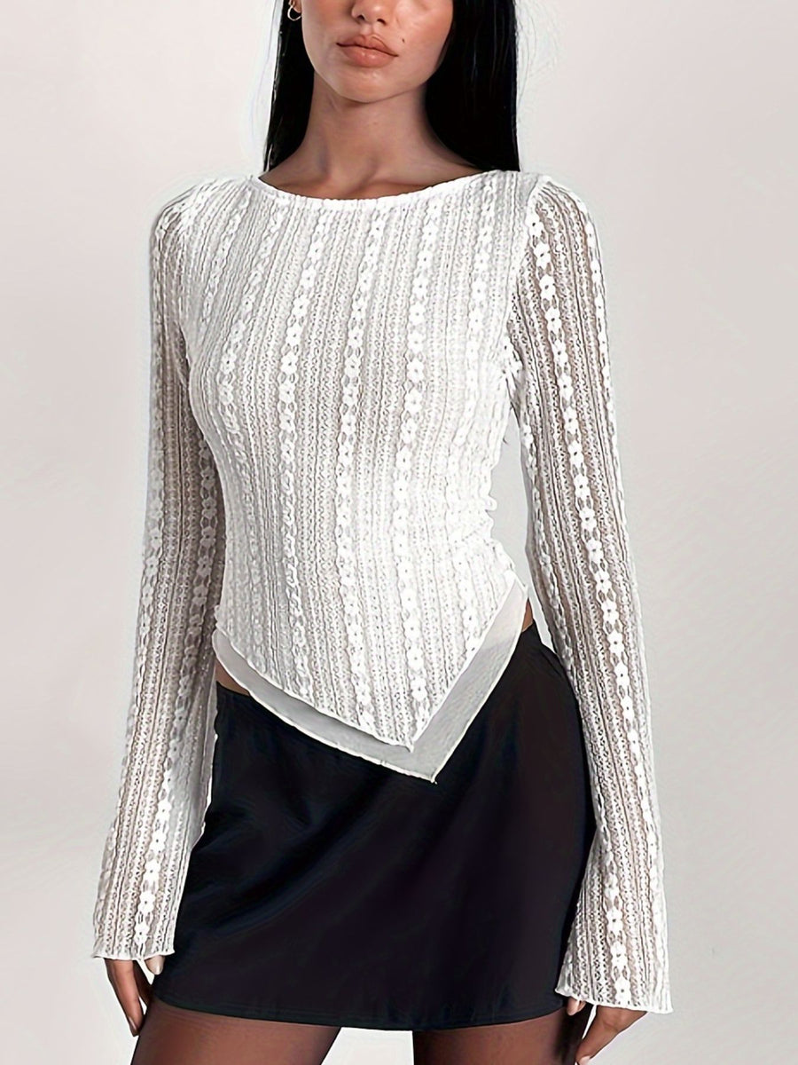 White blouse with hip-length and pullover