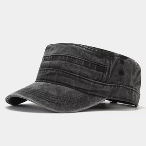 Vintage Washed Cotton Military Cadet Hat in Navy Blue with brim