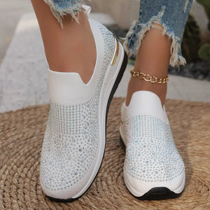 sneakers in white featuring rhinestone embellishment and slip-on fit