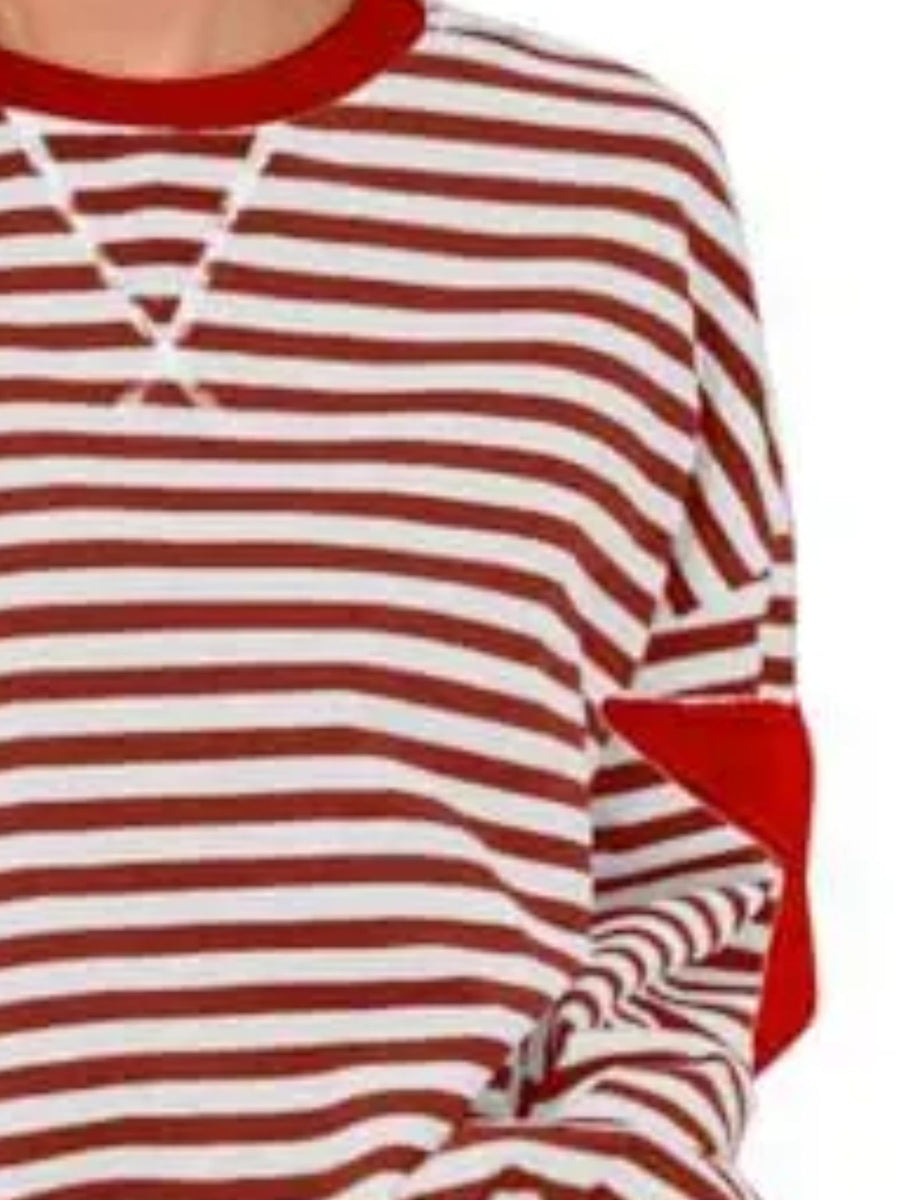 sweatshirt in Rose Red with striped and seam detail