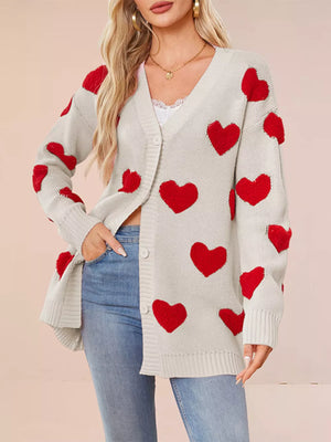 cardigan in Red with heart and buttoned