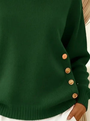 Khaki pullover sweater with decorative button and long sleeve