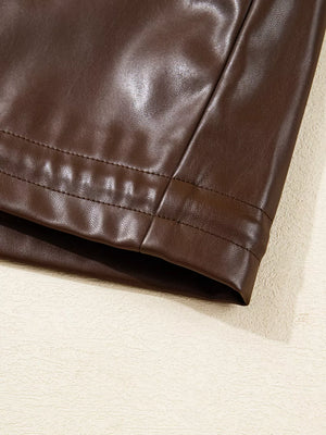 leather jacket in Dark Brown with collared and long sleeve