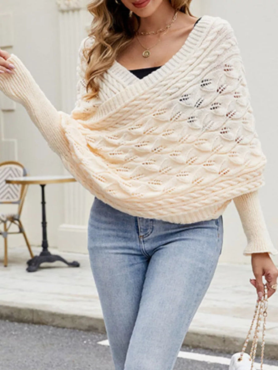 Cable Knit Batwing Sleeve Sweater in Apricot