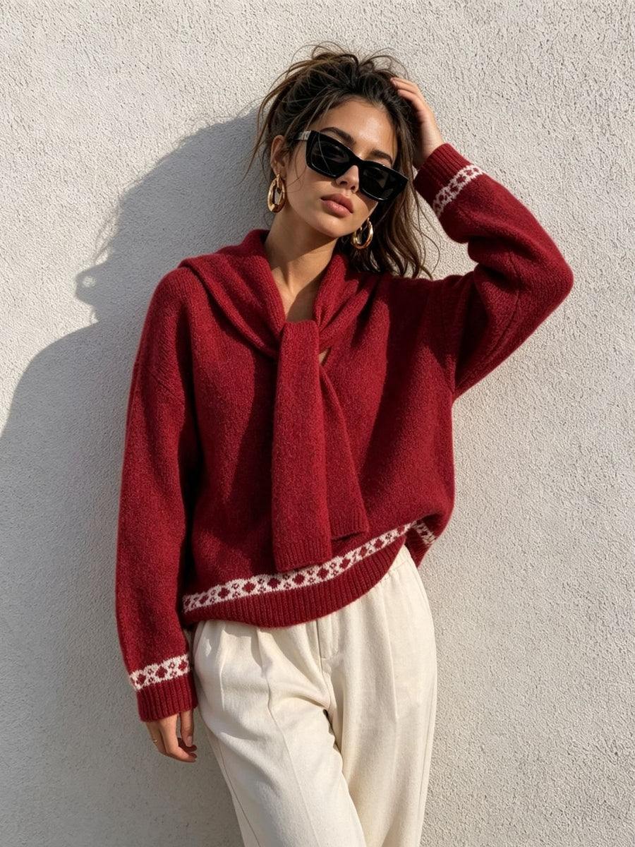 pullover sweater in Apricot Color with cowl neck and long sleeve