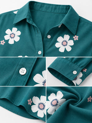 Full Size Floral Print Button-Down Shirt Plus Size in pink