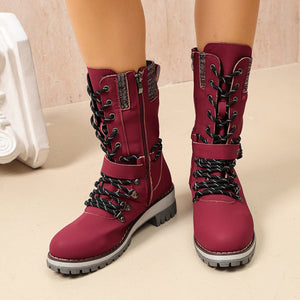 boots in light gray with round toe and mid-calf