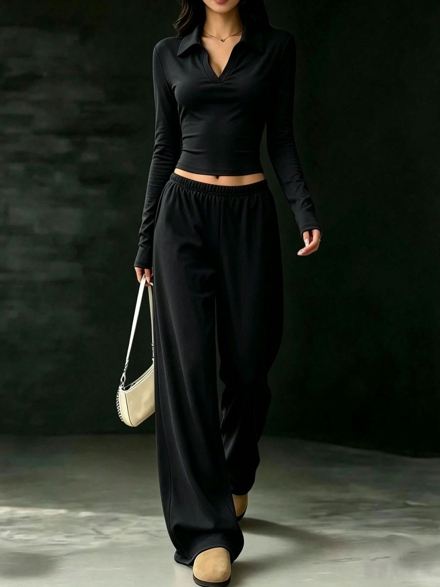 Black relaxed lounge set with collared