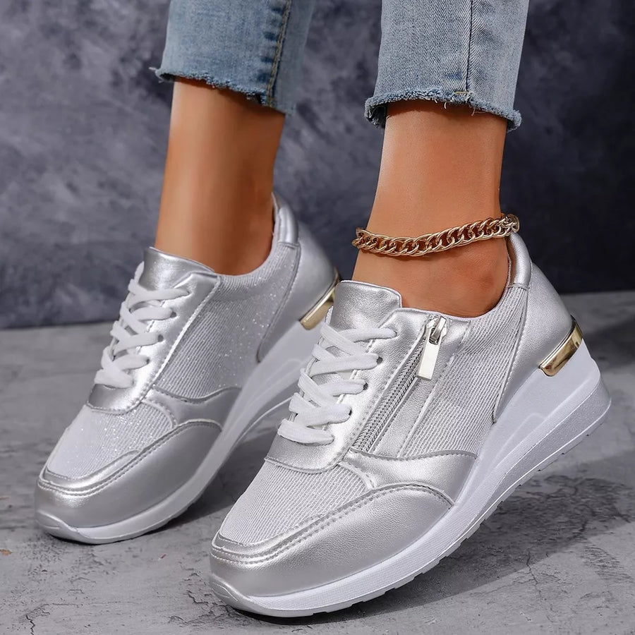 Round Toe Lace Up Sneakers in Pink with round toe