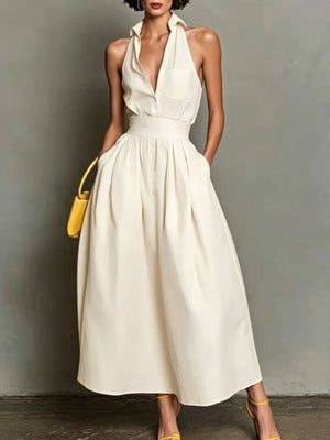 A-line dress in cream featuring pocketed and A-line fit